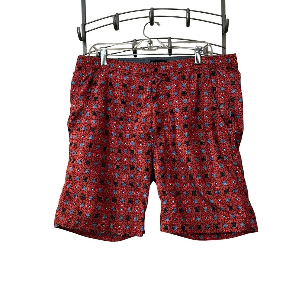 Peter Millar Men's M Swim Trunks Pink Blue Floral Print Mesh Lined Board Shorts